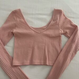 Aeropostale Pink Ribbed Crop Reversible Long Sleeve Top